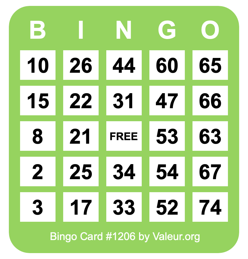 Bingo Card #1206