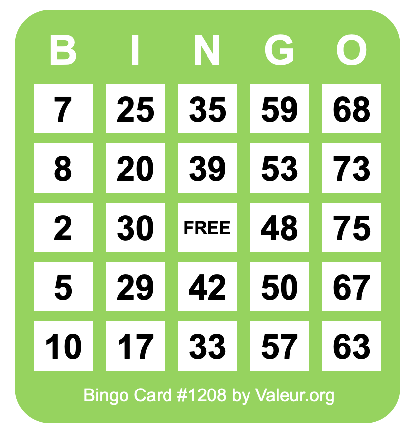 Bingo Card #1208