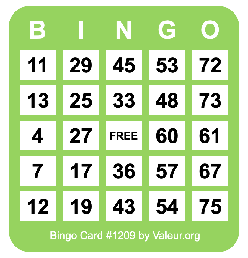 Bingo Card #1209