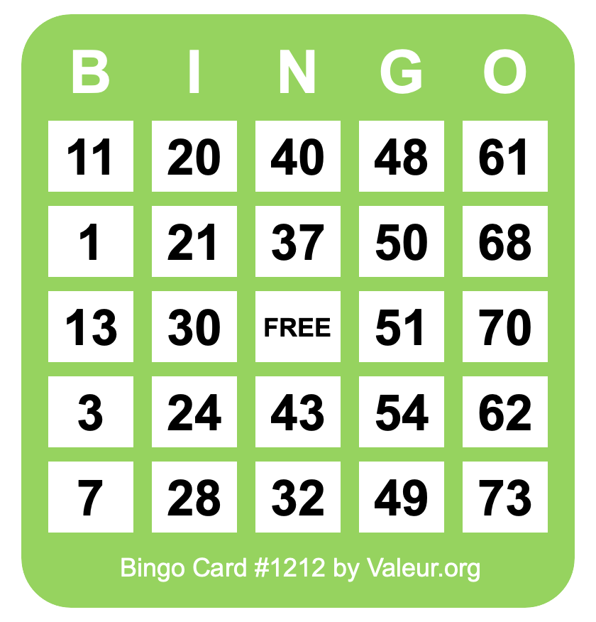 Bingo Card #1212
