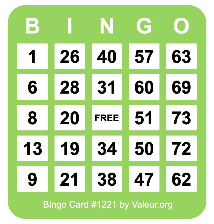 Bingo Card #1221 Bingo Card #1221