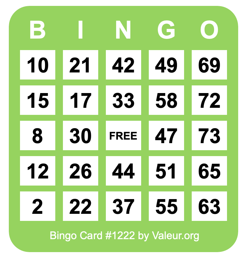 Bingo Card #1222