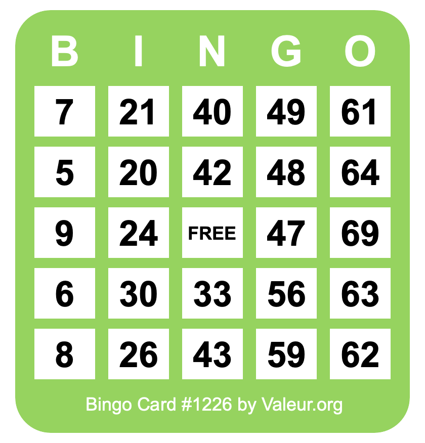 Bingo Card #1226