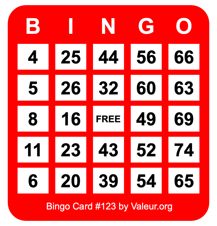 Bingo Card #123