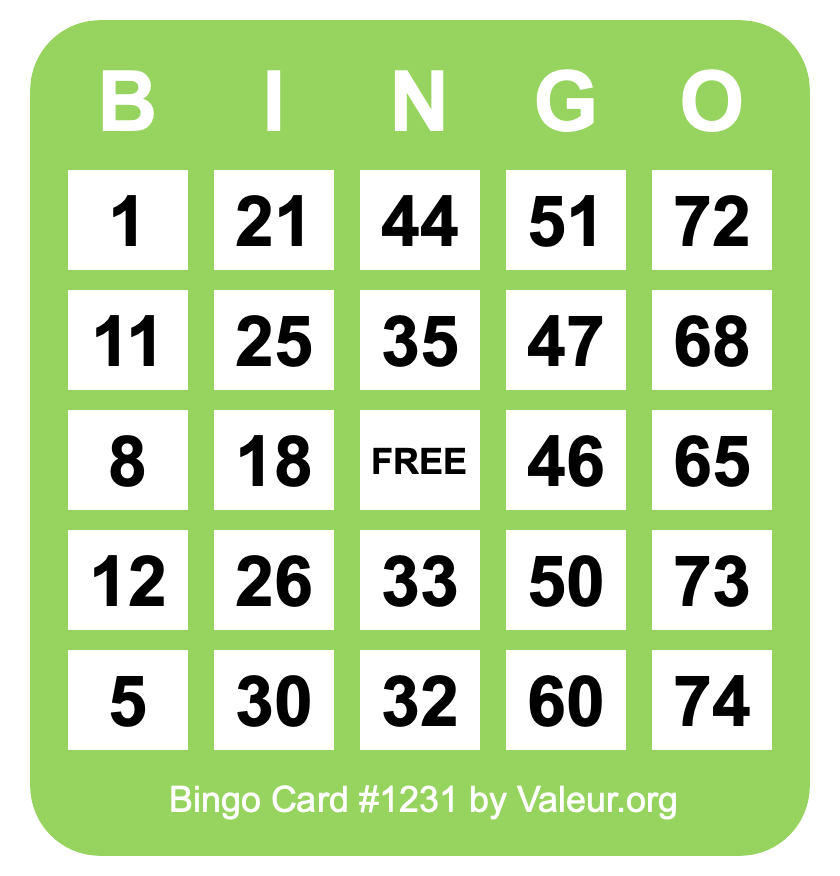 Bingo Card #1231