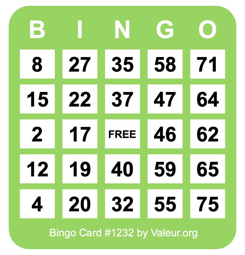 Bingo Card #1232
