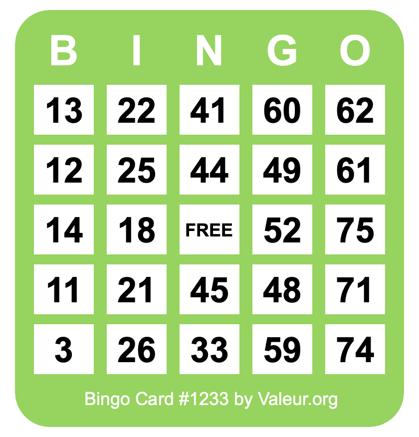 Bingo Card #1233 Bingo Card #1233