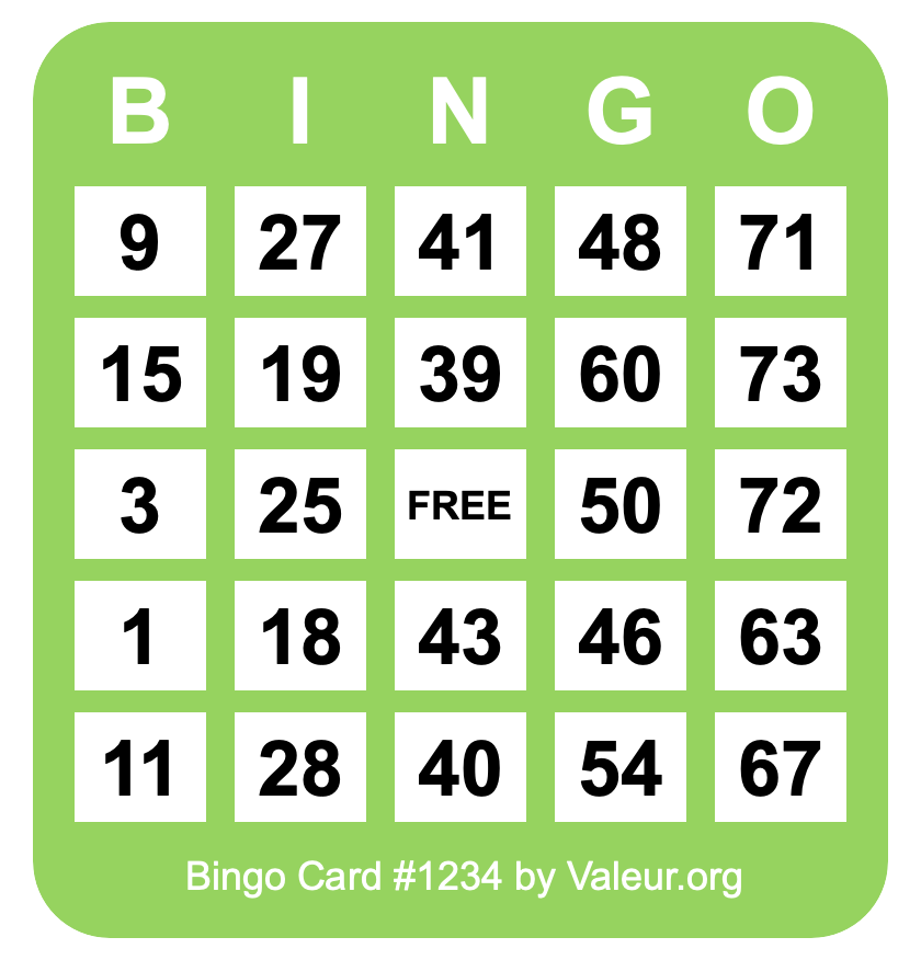 Bingo Card #1234