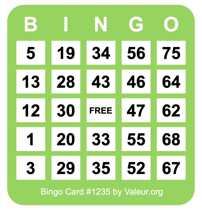 Bingo Card #1235 Bingo Card #1235