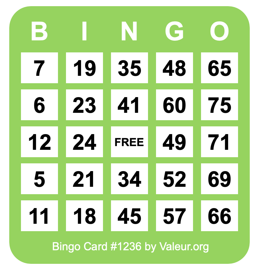 Bingo Card #1236 Bingo Card #1236