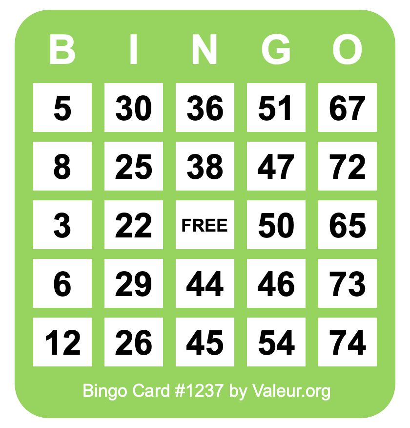 Bingo Card #1237 Bingo Card #1237