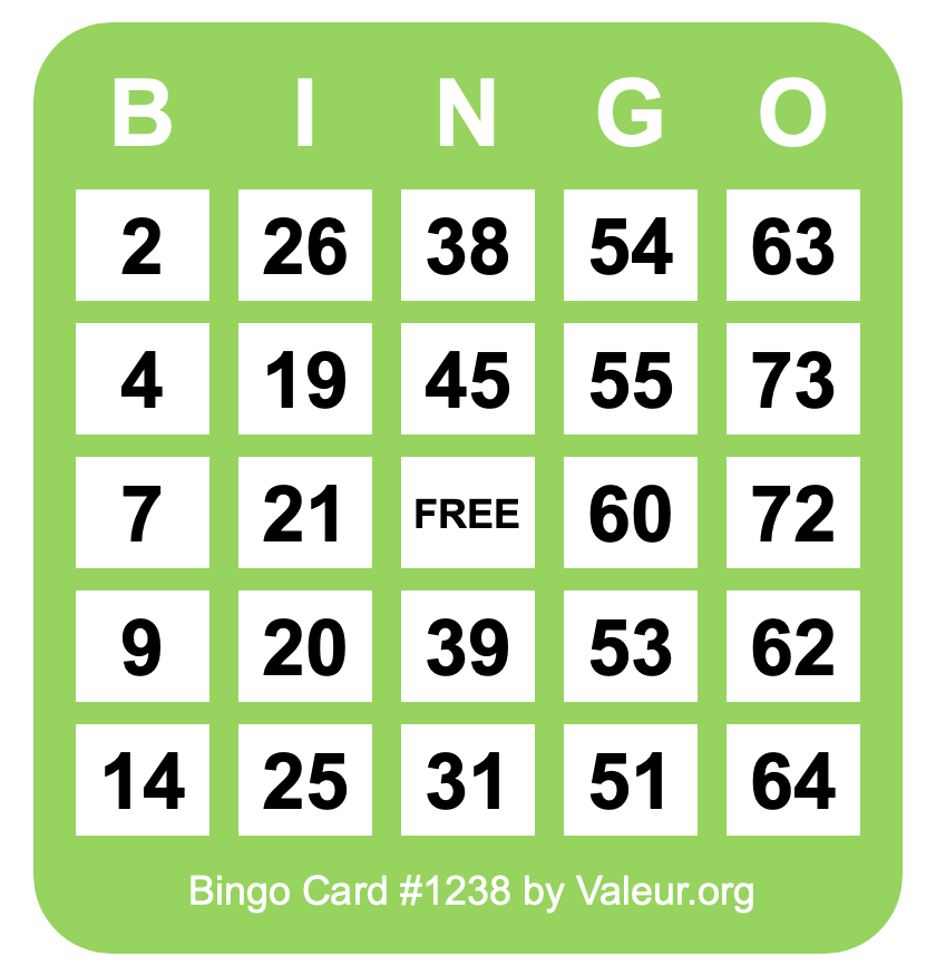 Bingo Card #1238 Bingo Card #1238