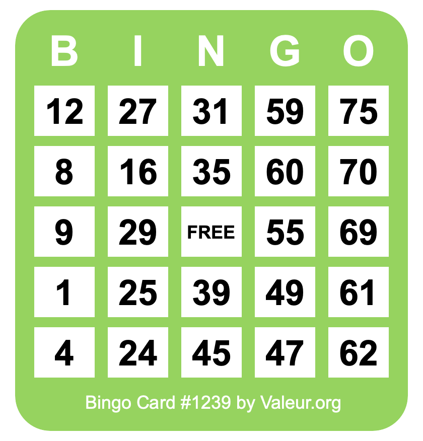 Bingo Card #1239 Bingo Card #1239