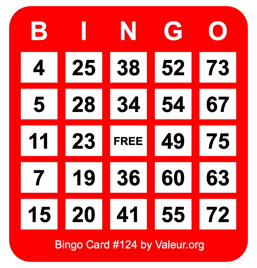 Bingo Card #124 Bingo Card #124
