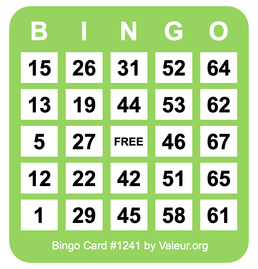 Bingo Card #1241 Bingo Card #1241