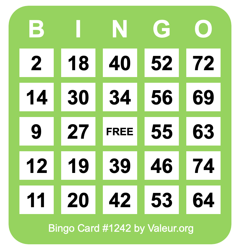 Bingo Card #1242 Bingo Card #1242