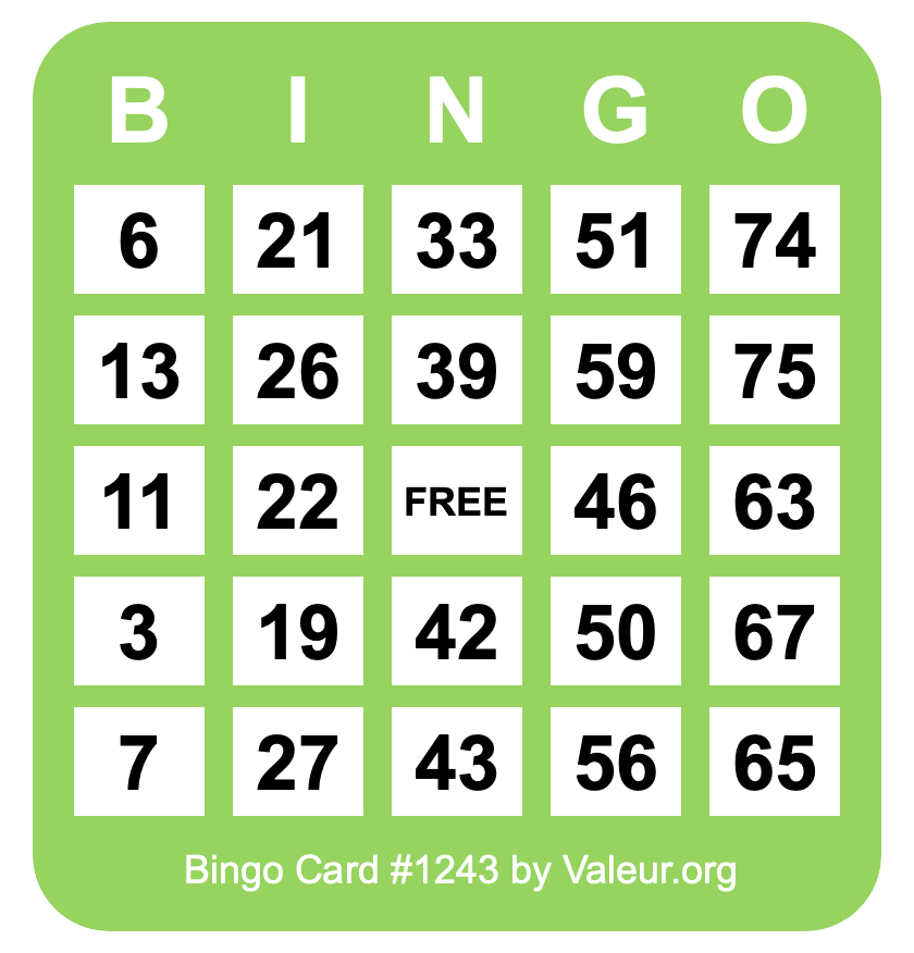 Bingo Card #1243 Bingo Card #1243