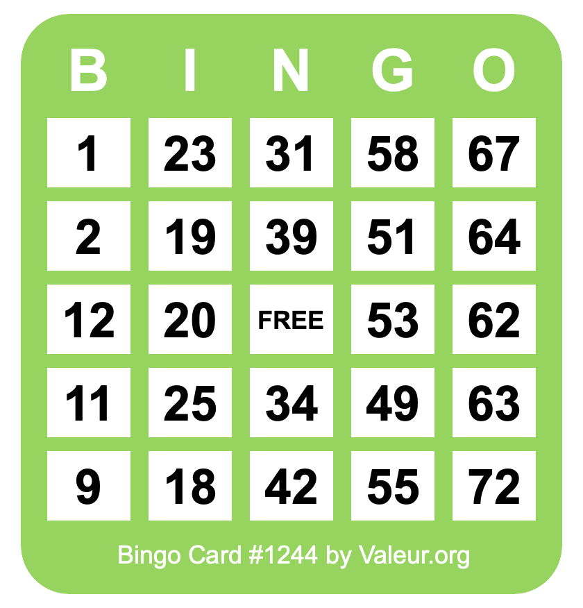 Bingo Card #1244 Bingo Card #1244