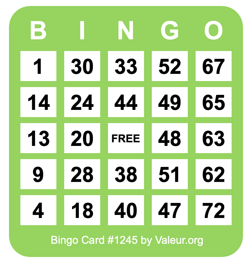 Bingo Card #1245