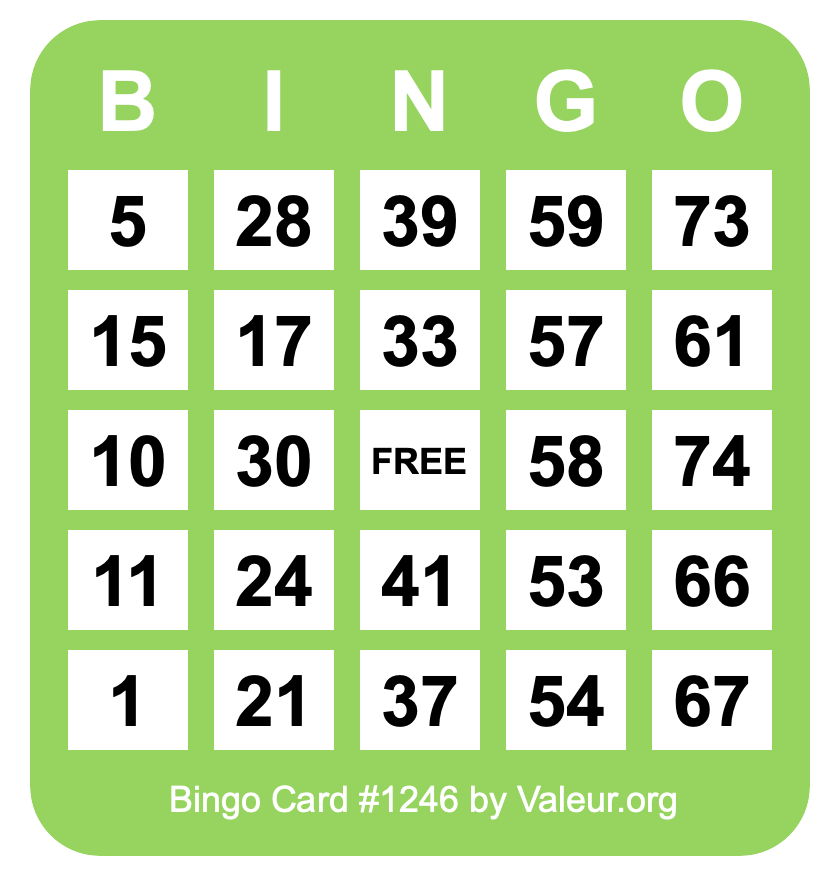 Bingo Card #1246 Bingo Card #1246