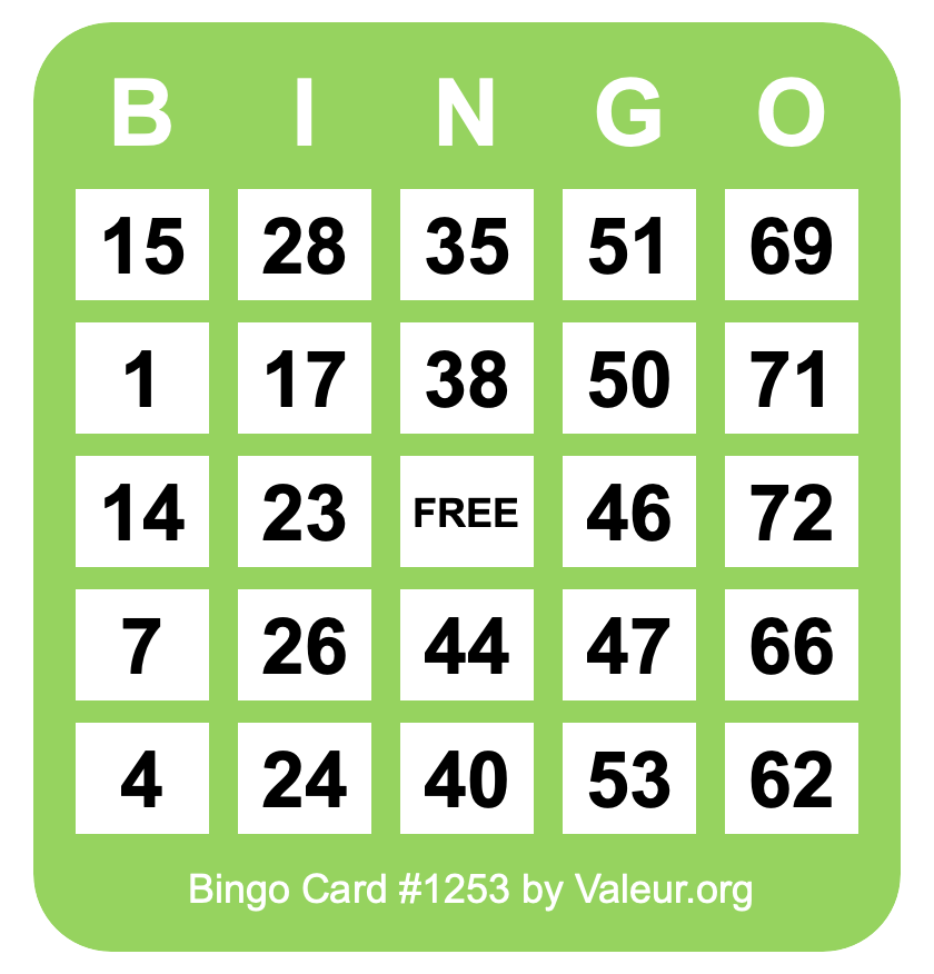 Bingo Card #1253 Bingo Card #1253
