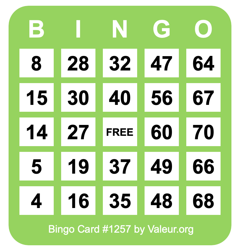 Bingo Card #1257