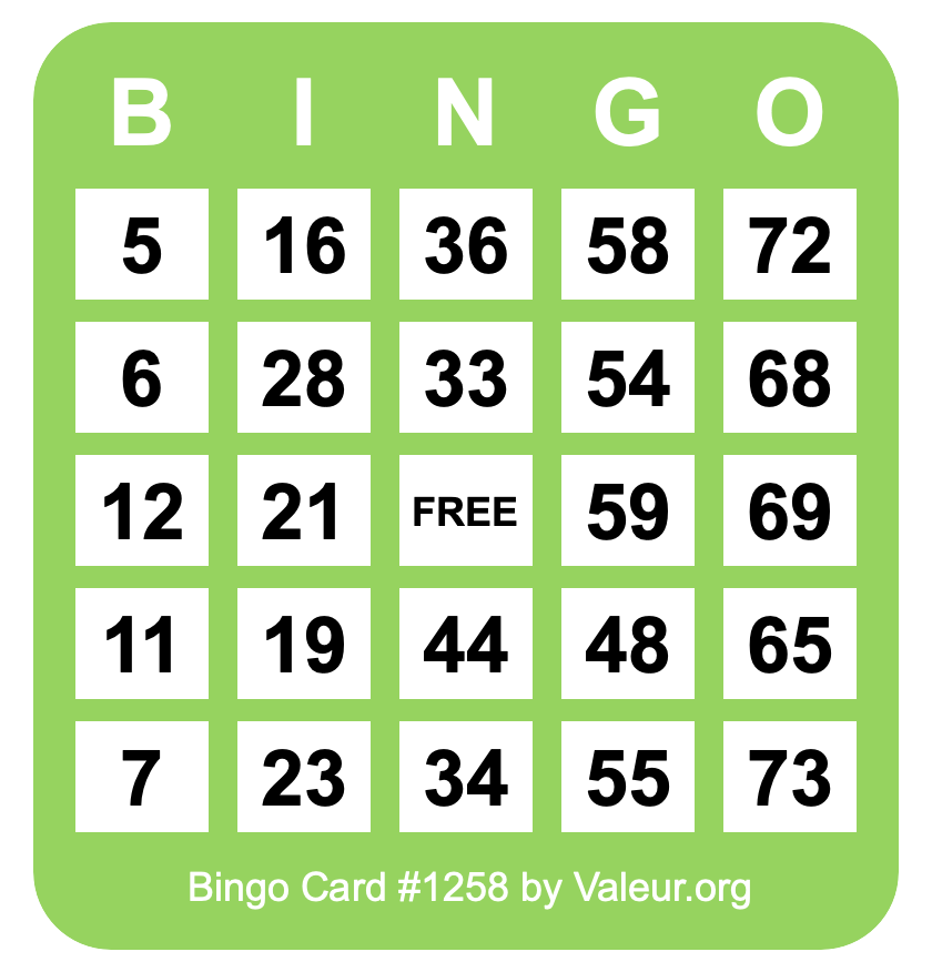 Bingo Card #1258