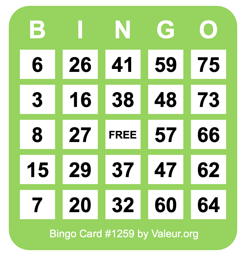 Bingo Card #1259 Bingo Card #1259