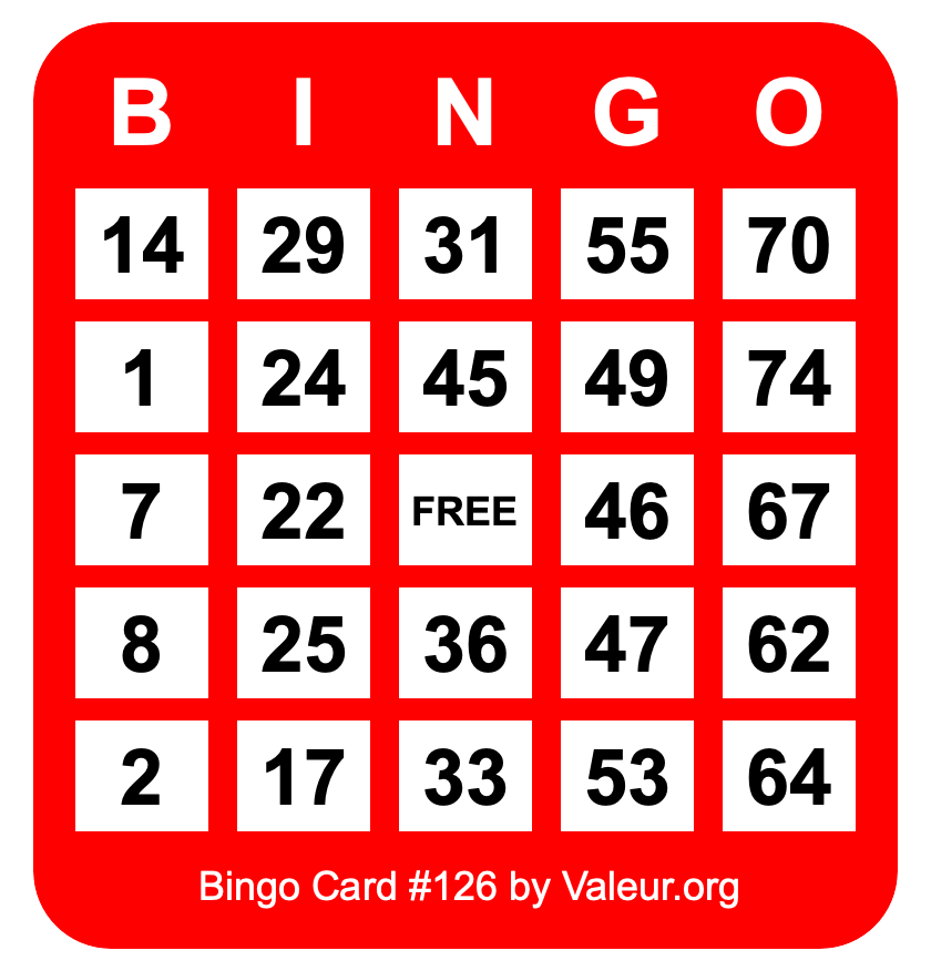 Bingo Card #126 Bingo Card #126