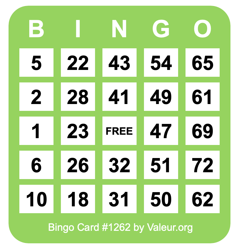 Bingo Card #1262 Bingo Card #1262