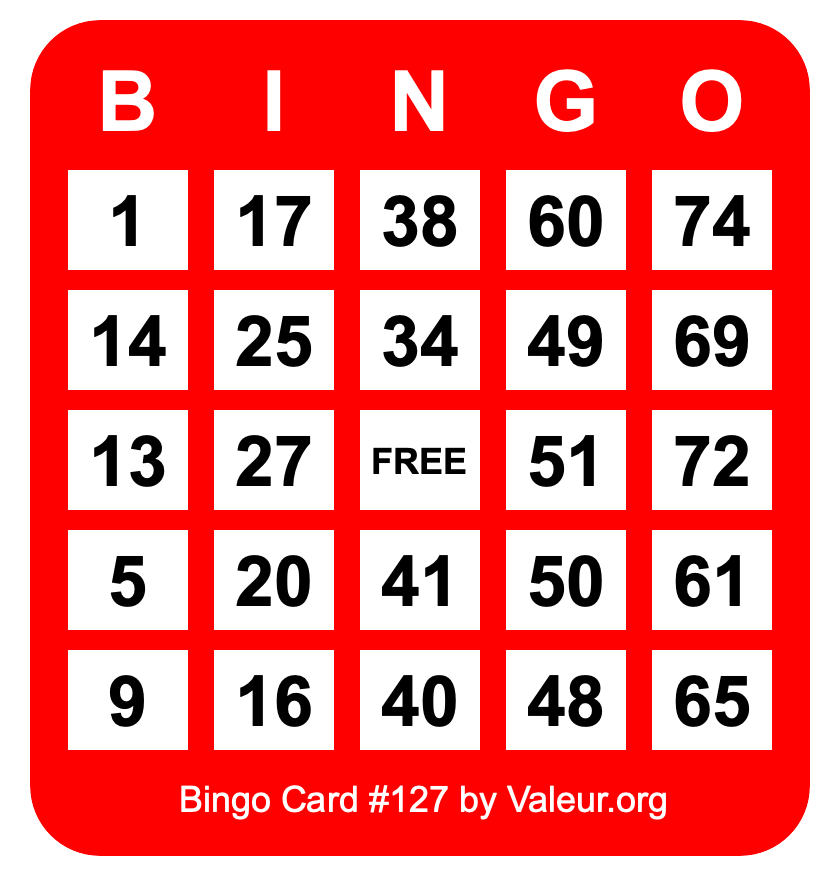 Bingo Card #127 Bingo Card #127