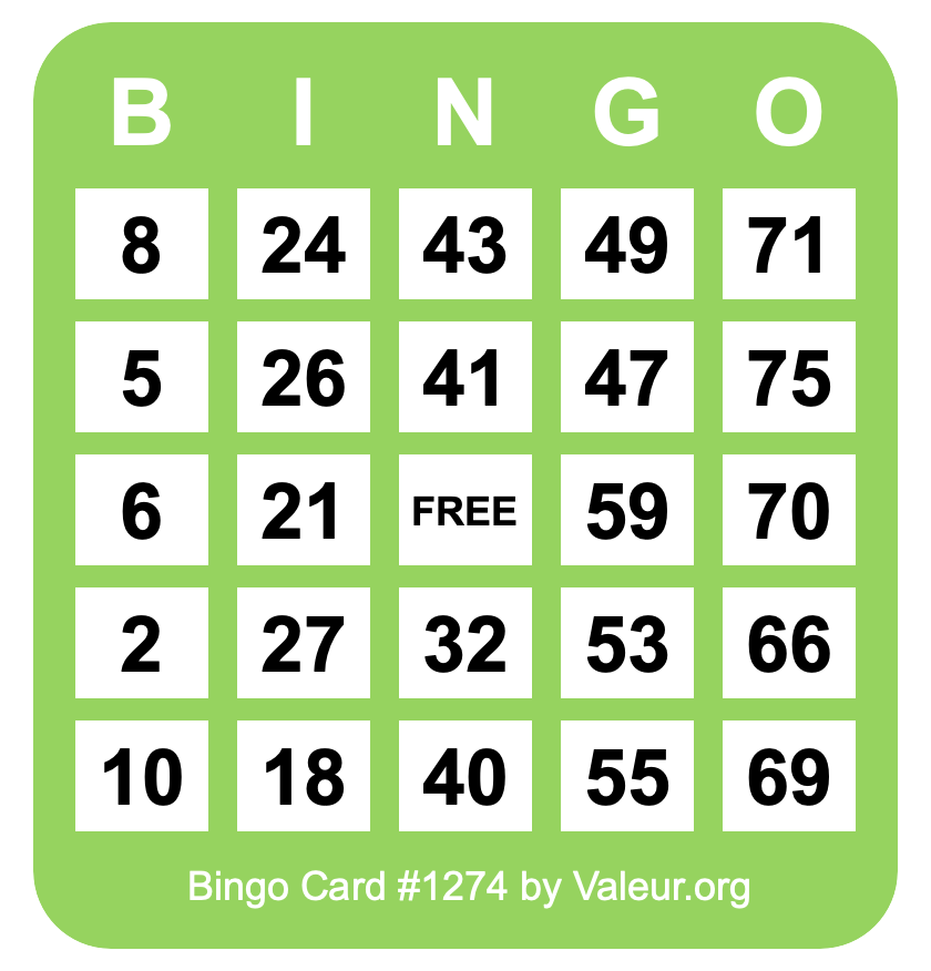 Bingo Card #1274