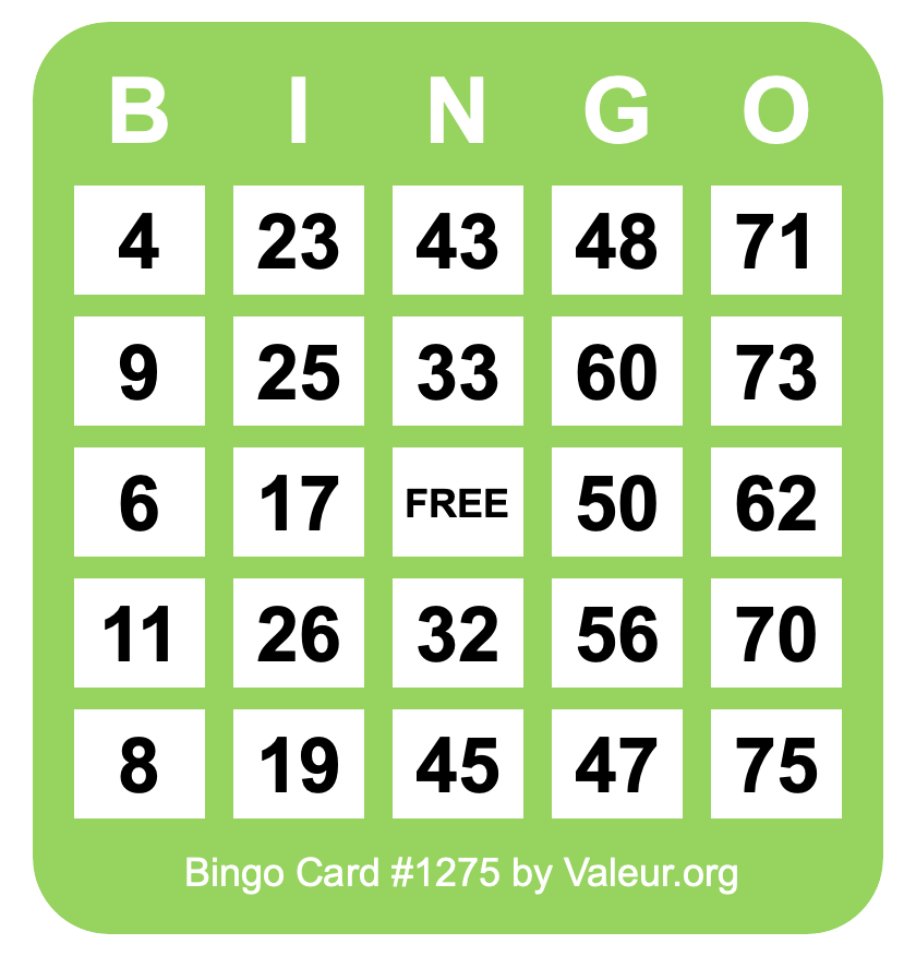 Bingo Card #1275