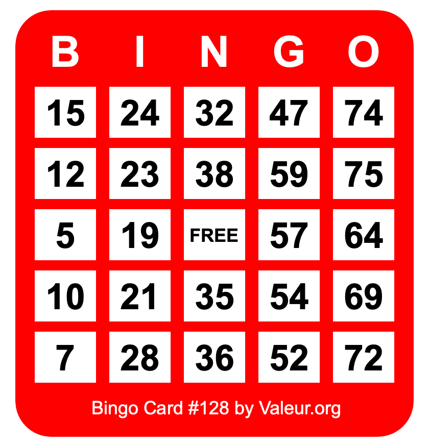 Bingo Card #128 Bingo Card #128