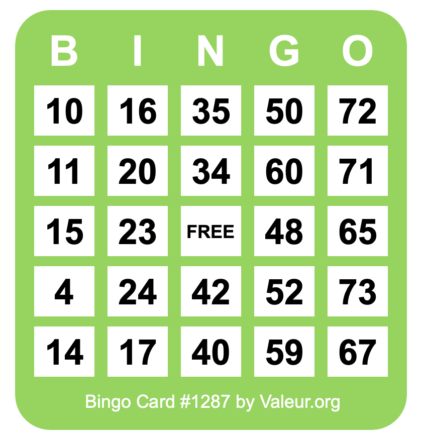 Bingo Card #1287