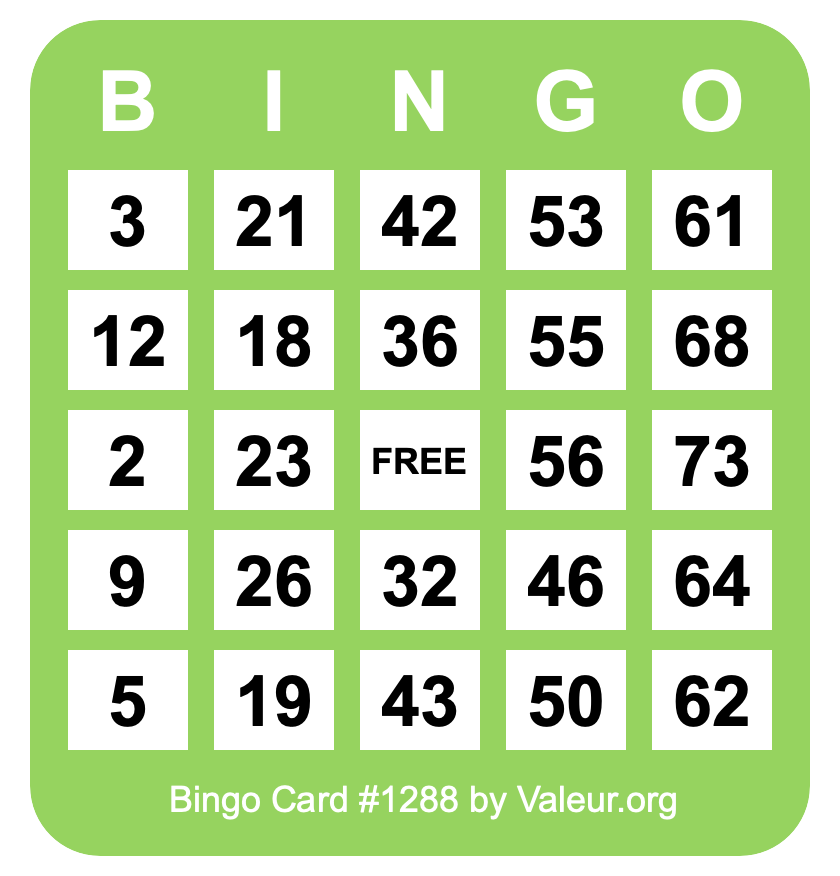 Bingo Card #1288
