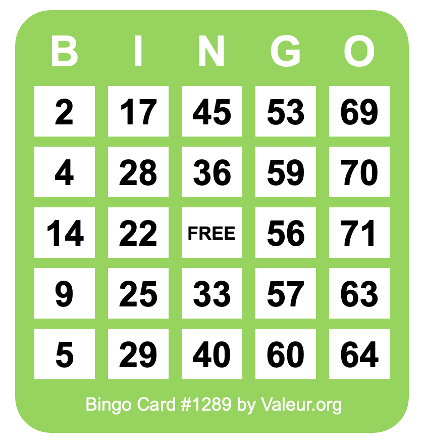 Bingo Card #1289