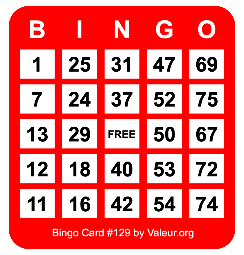 Bingo Card #129