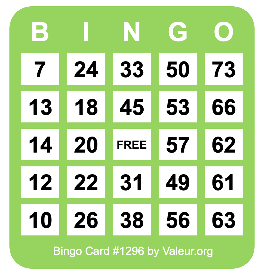 Bingo Card #1296