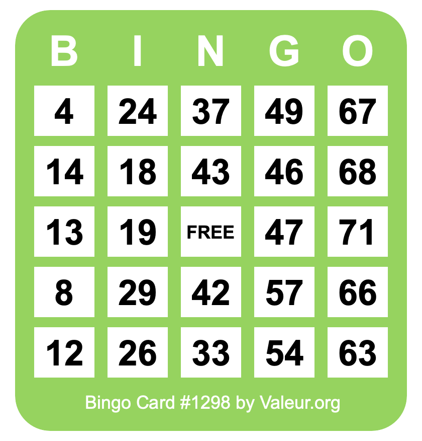 Bingo Card #1298 Bingo Card #1298
