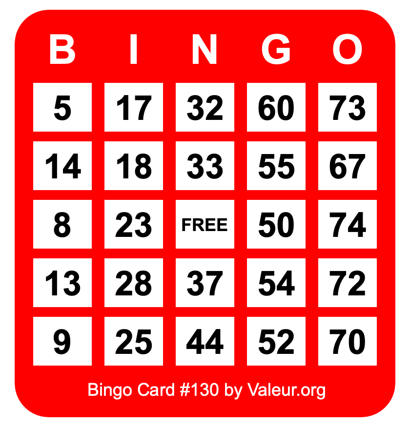 Bingo Card #130 Bingo Card #130
