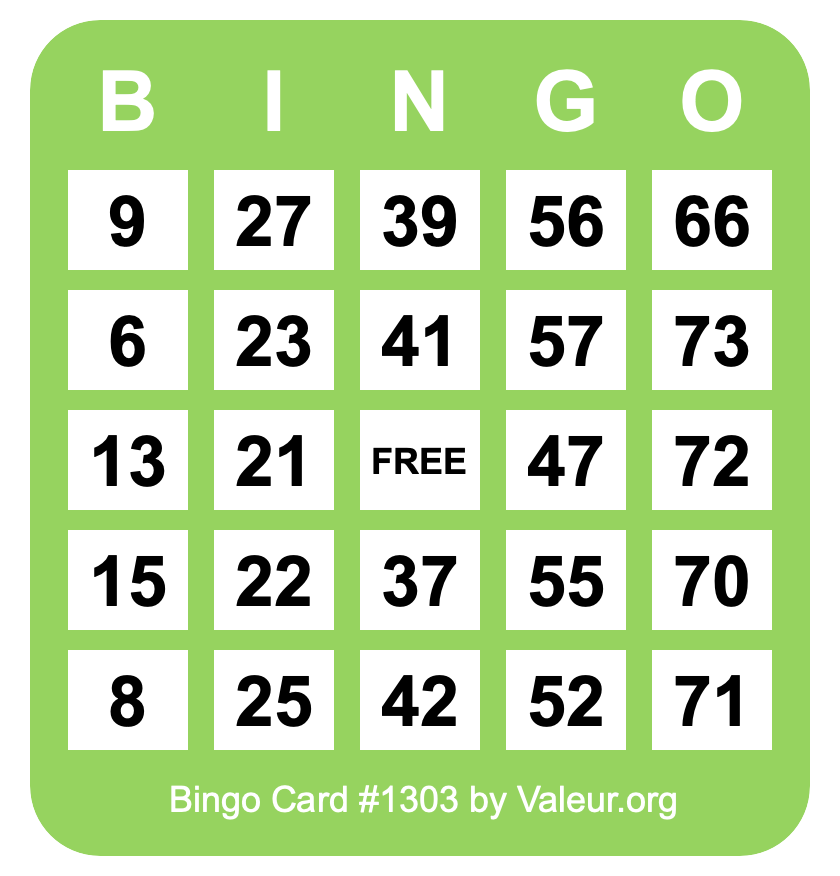 Bingo Card #1303 Bingo Card #1303