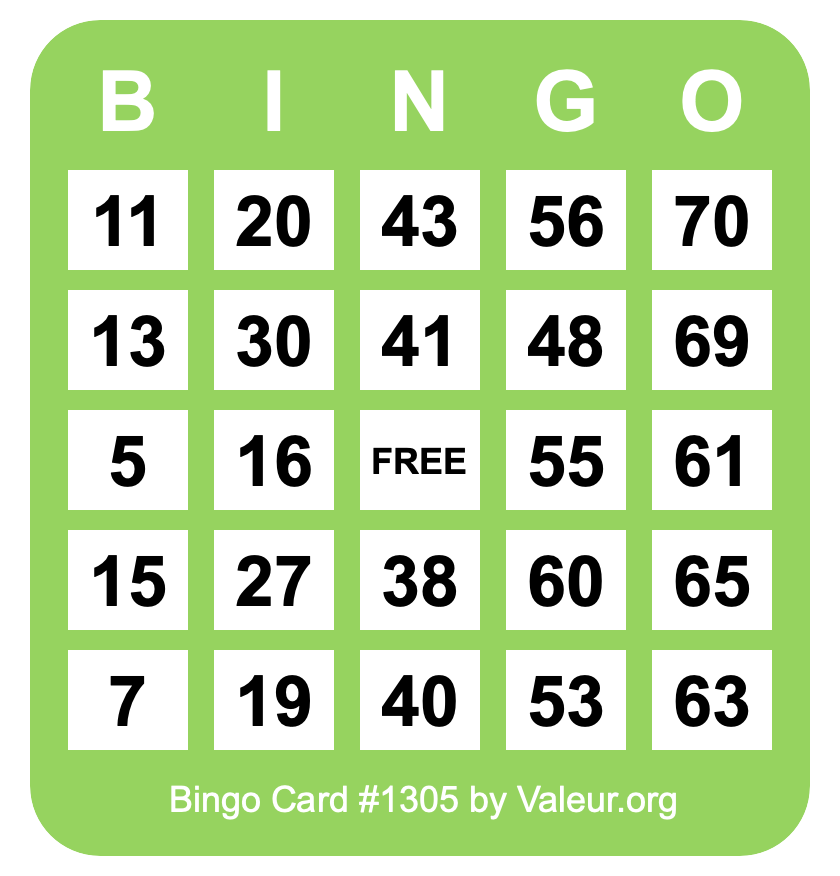 Bingo Card #1305 Bingo Card #1305
