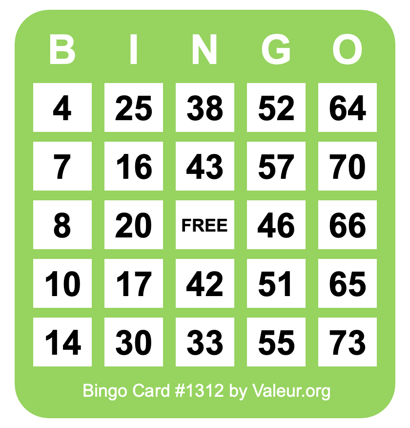 Bingo Card #1312 Bingo Card #1312