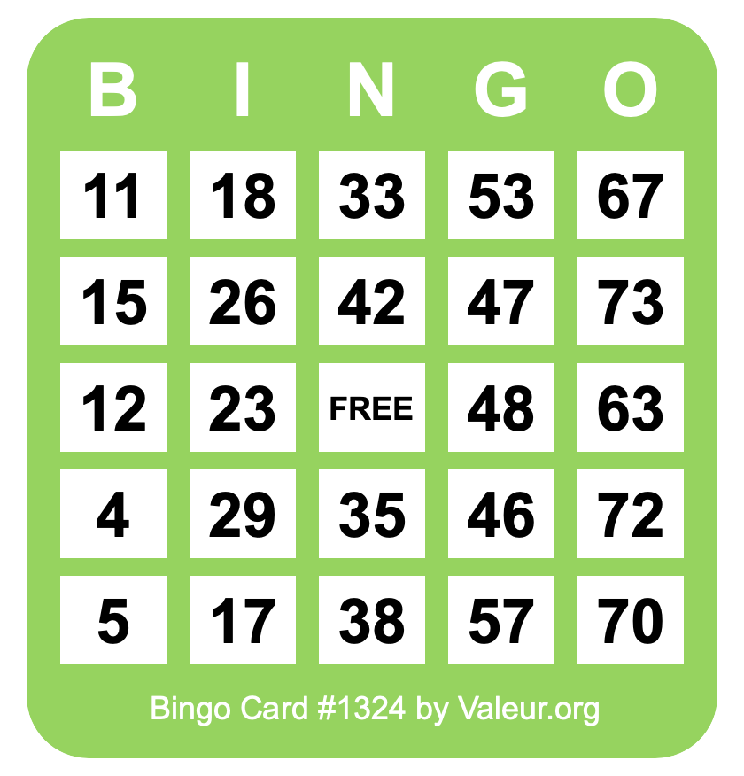 Bingo Card #1324 Bingo Card #1324