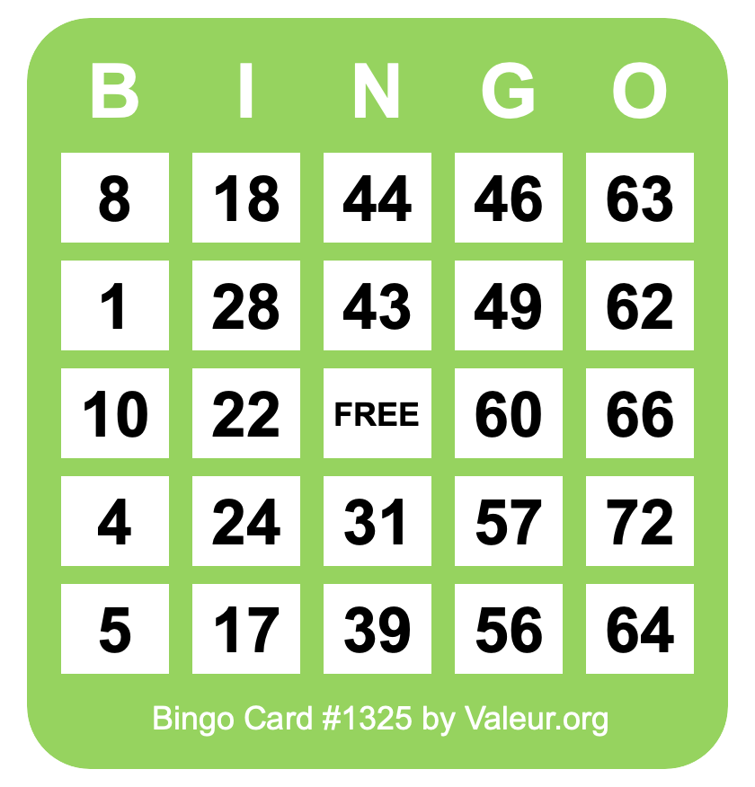 Bingo Card #1325 Bingo Card #1325