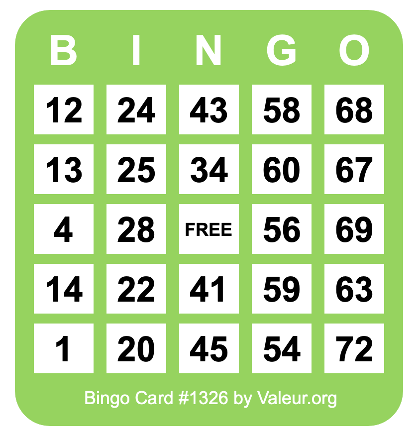Bingo Card #1326 Bingo Card #1326