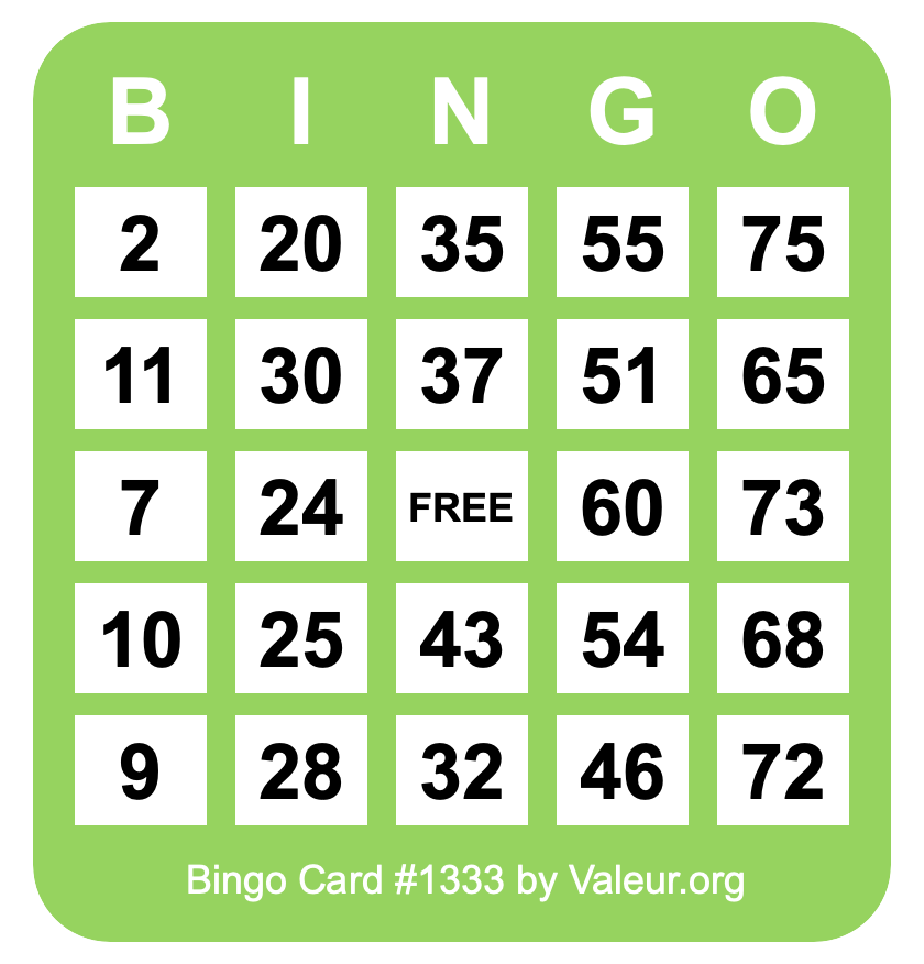 Bingo Card #1333 Bingo Card #1333