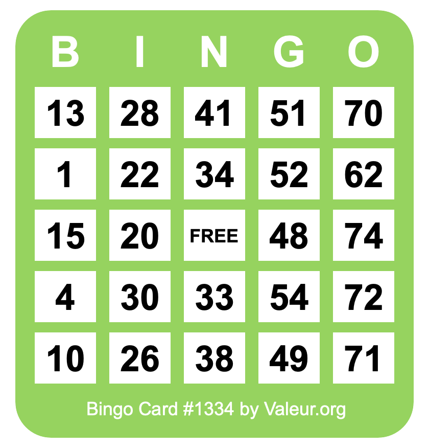 Bingo Card #1334 Bingo Card #1334
