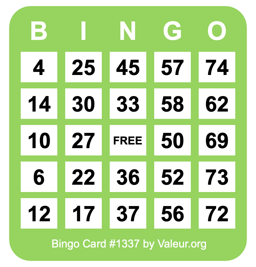 Bingo Card #1337 Bingo Card #1337